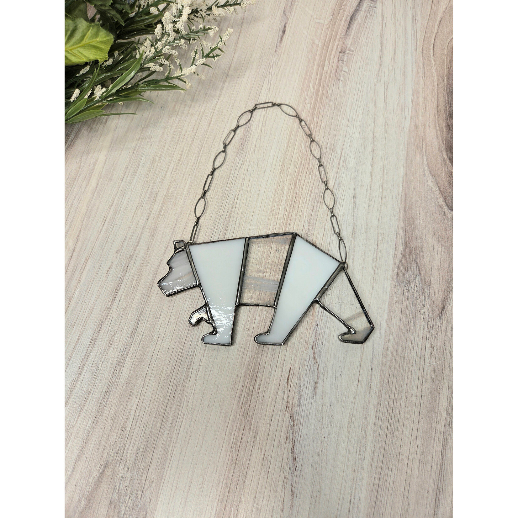 Deep Lake Creations Stained Glass Bear - White - 5x3"