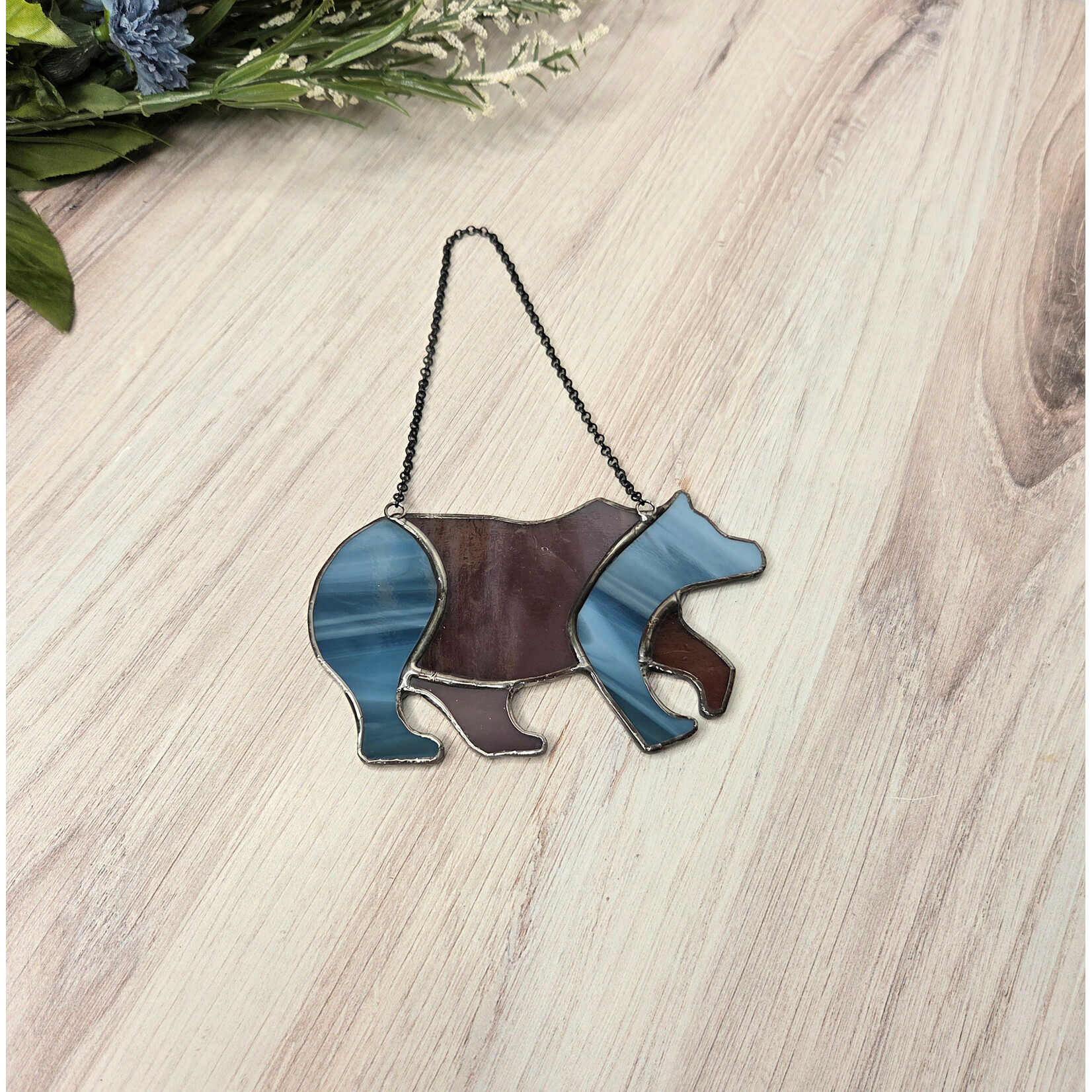 Deep Lake Creations Stained Glass Bear - Purple & Blue - 5x3"