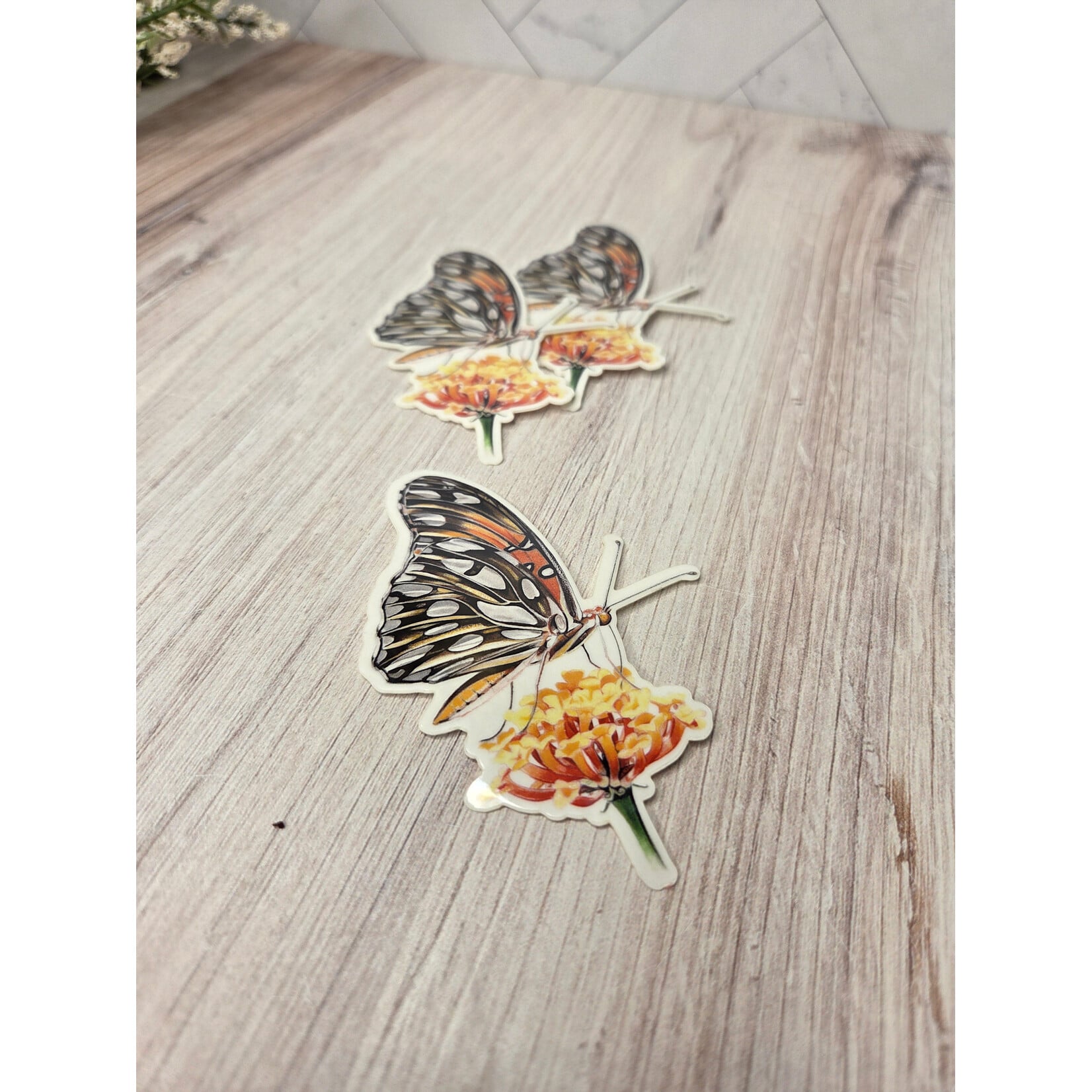 Sky Woodland Art Butterfly on Flower Stickers (transparent)
