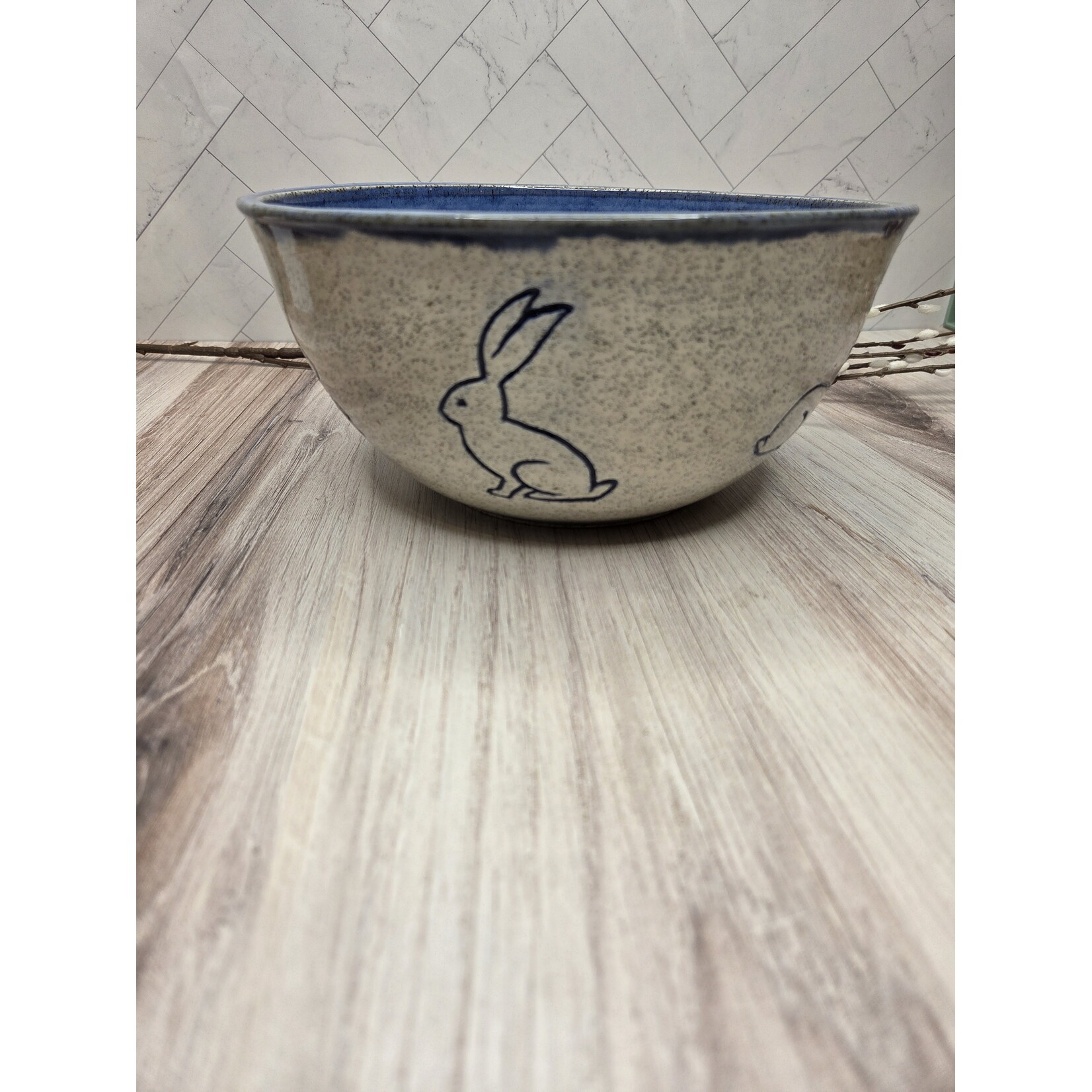 Elaine Randall Bunny Dance Ceramic Bowl  - 8.5" diameter