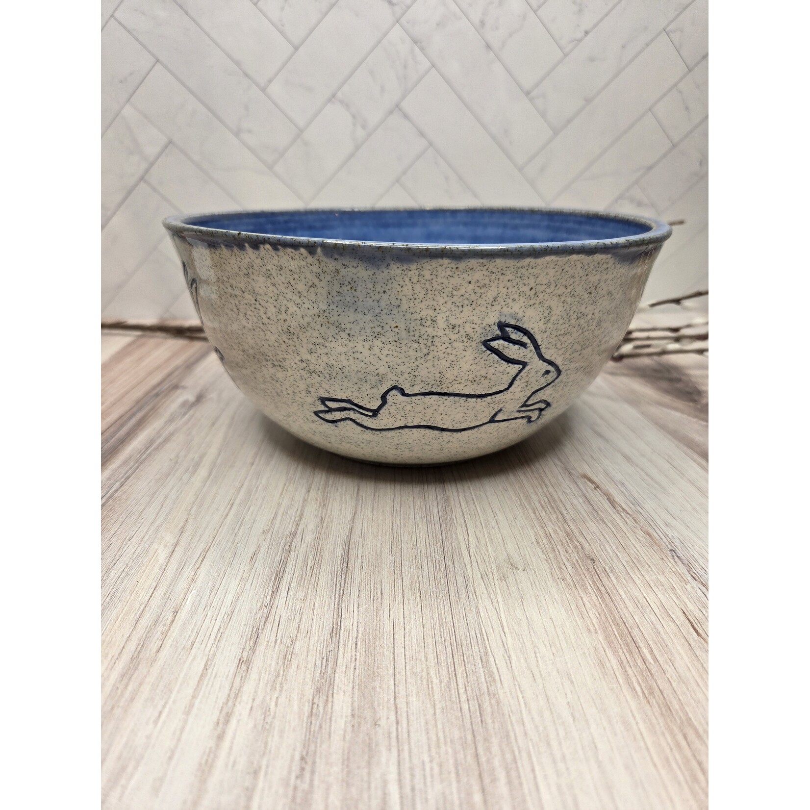 Elaine Randall Bunny Dance Ceramic Bowl  - 8.5" diameter