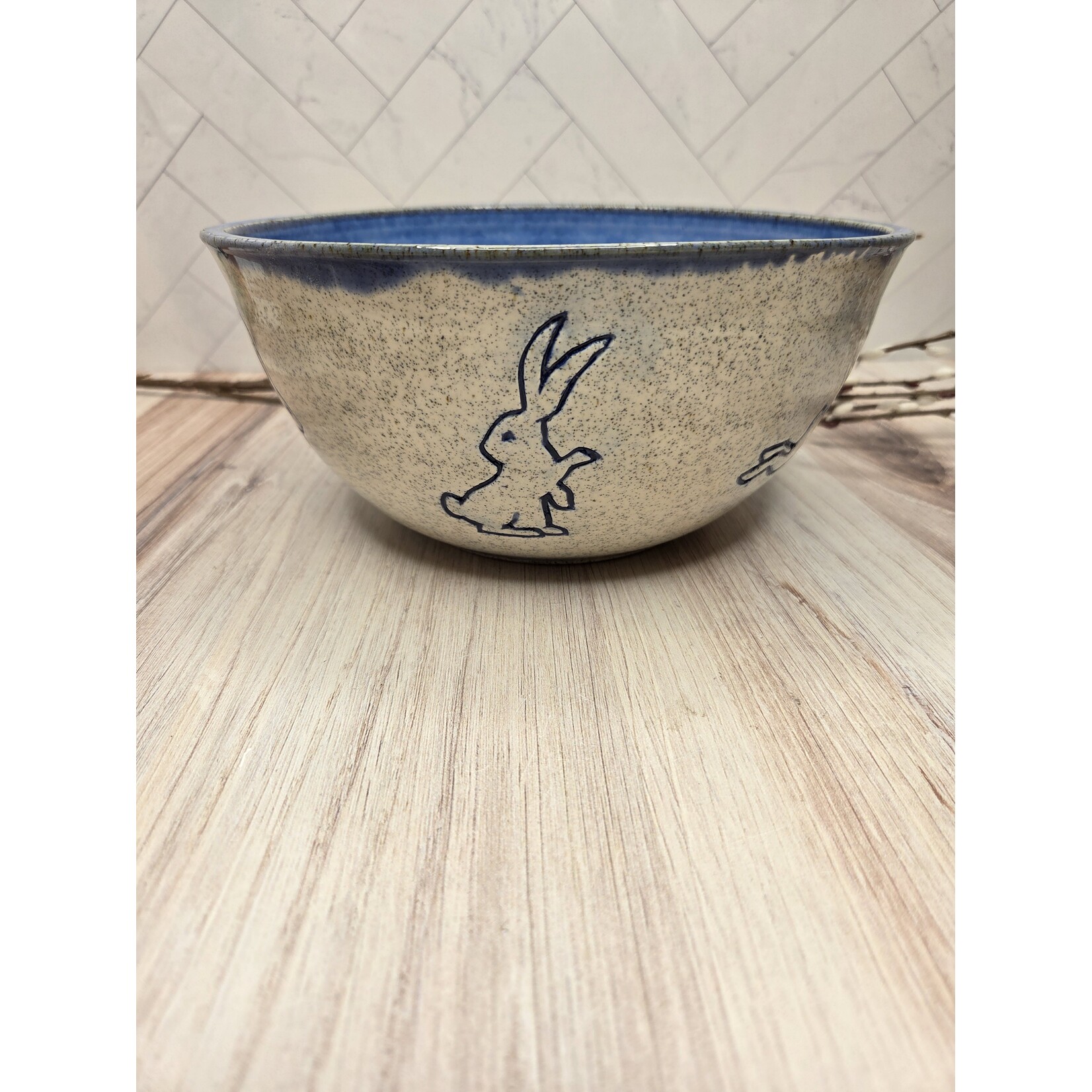 Elaine Randall Bunny Dance Ceramic Bowl  - 8.5" diameter