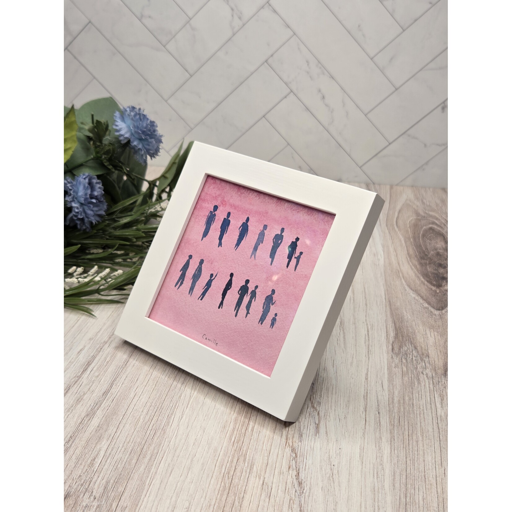 Handmade by Camille "Reach" - mini framed original - 5x5"