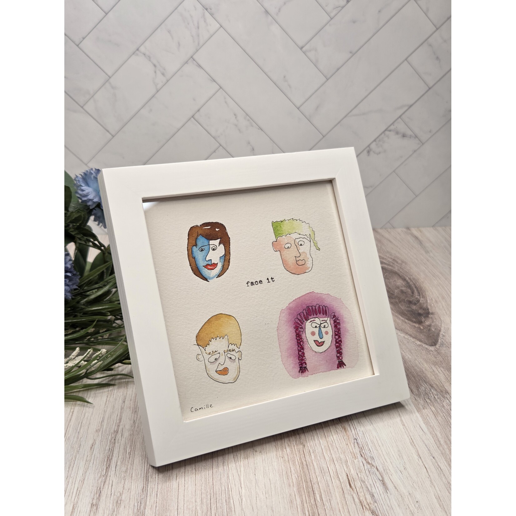 Handmade by Camille "Face It" - mini framed original - 6x6"