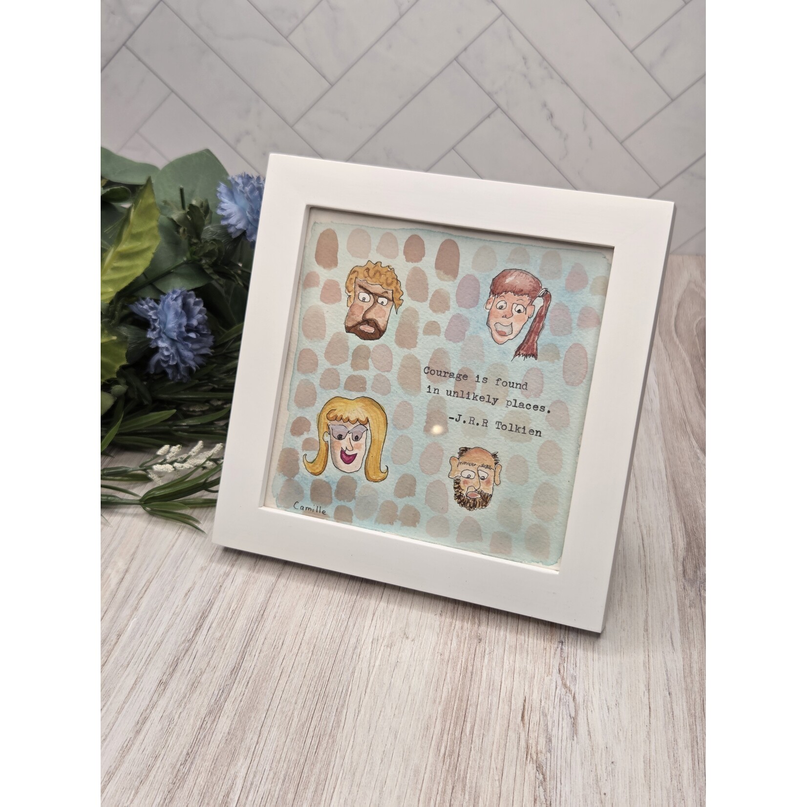Handmade by Camille "Courage" - mini framed original - 6x6"