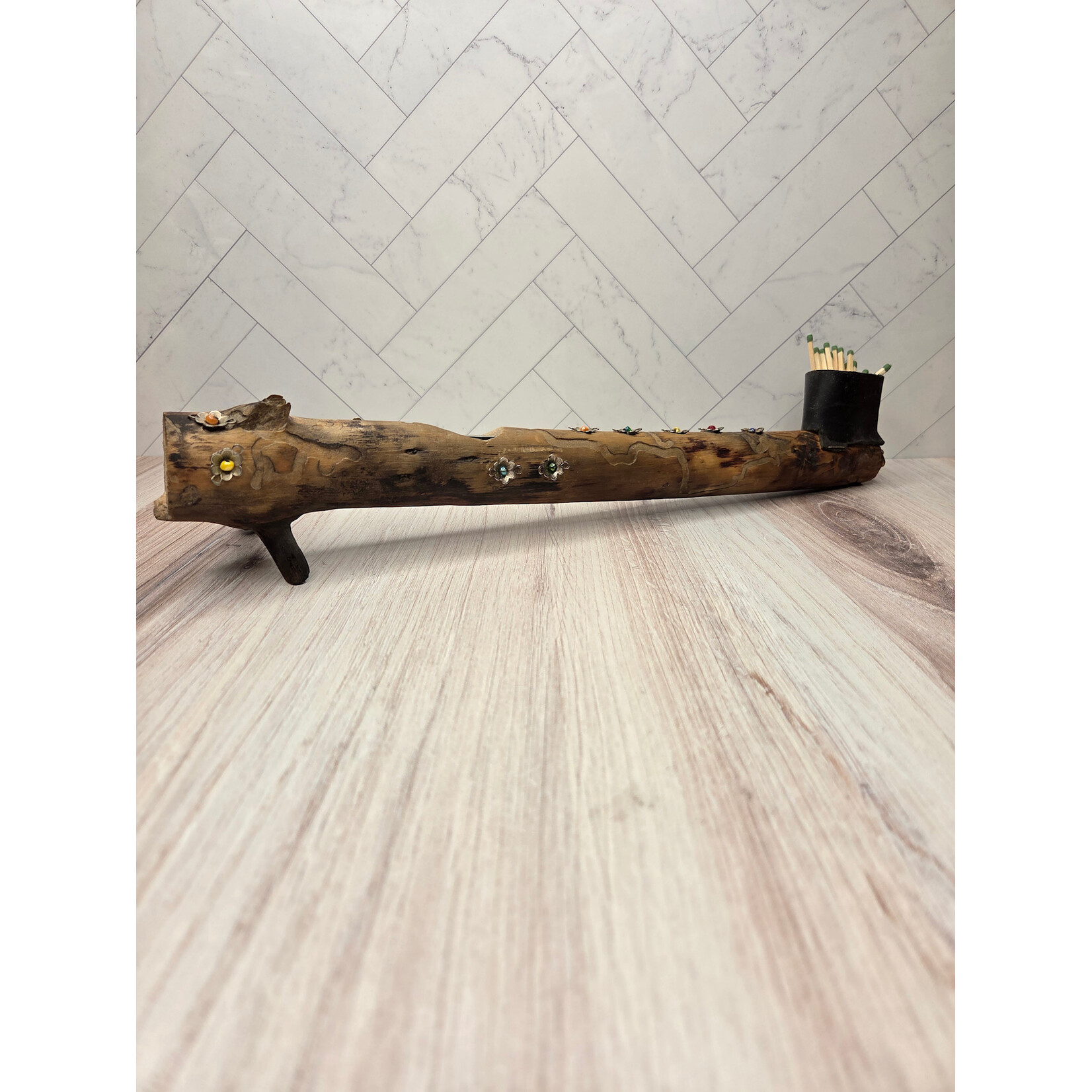 Mary Eastman Tahoe Driftwood Match Holder - with abalone & beads