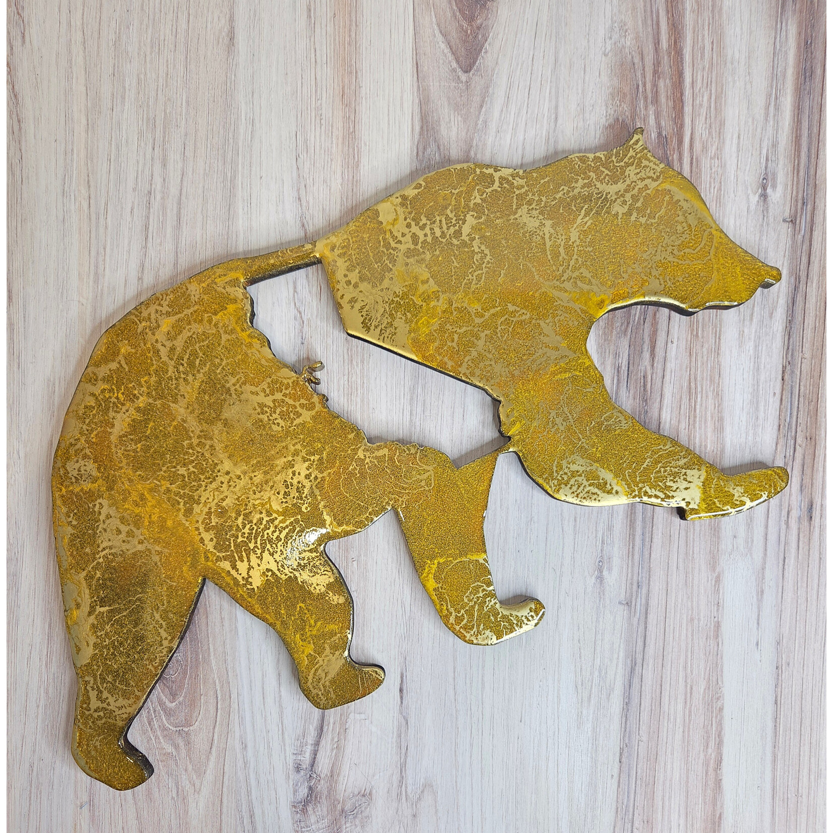 Donna Kotey Gold Walking Bear w/ California Cut-Out - Wood & Resin