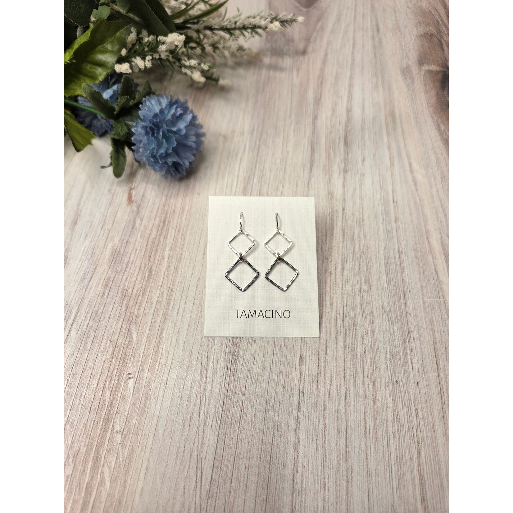 Tamacino Mini Double Shape Earrings - Diamonds - Silver + Oxidized