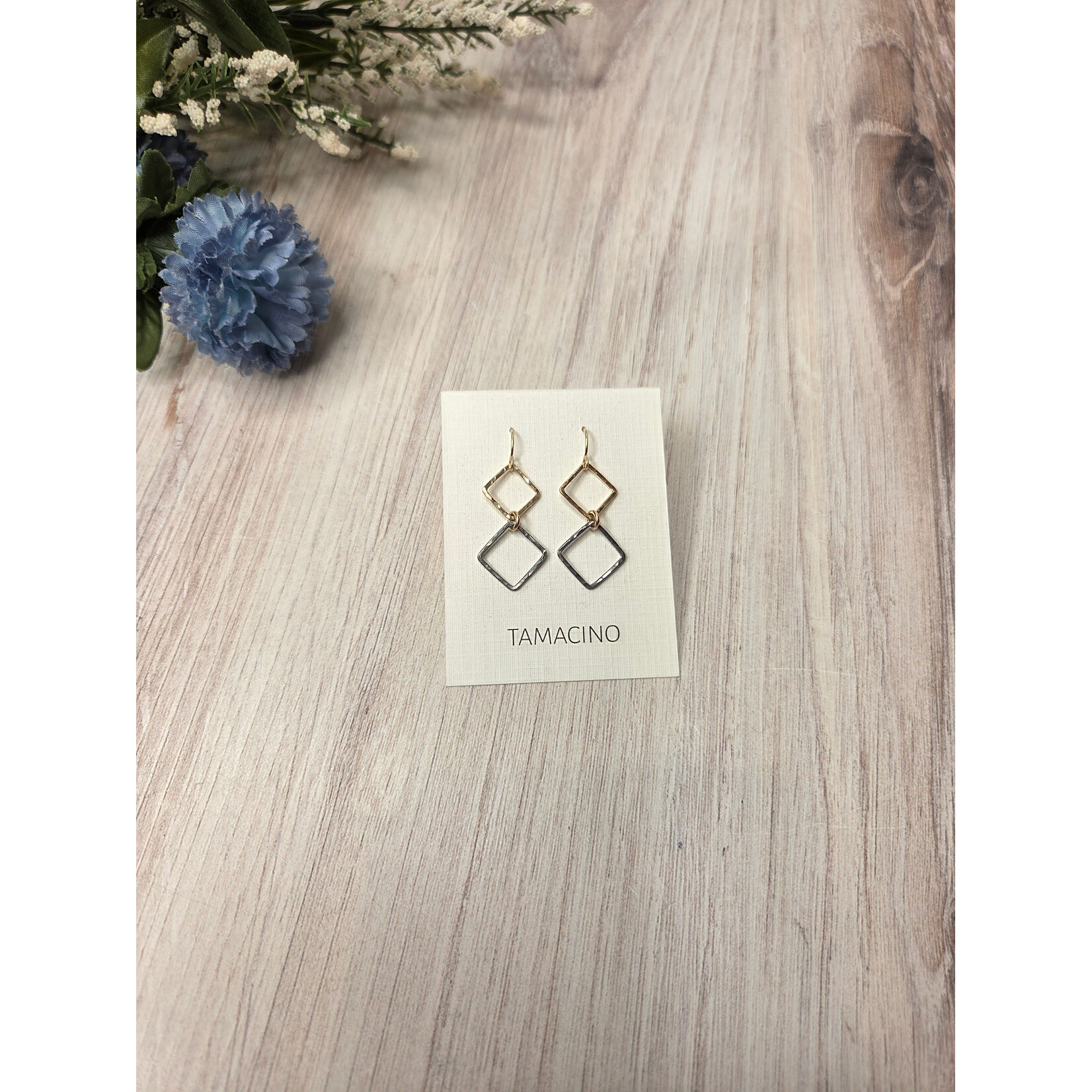 Tamacino Mini Double Shape Earrings - Diamonds - Gold + Oxidized