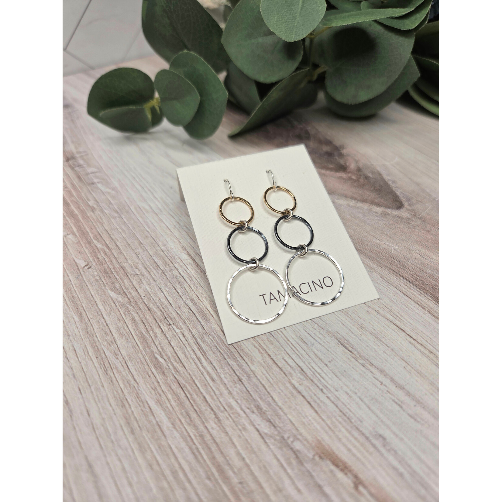 Tamacino Foxglove Earrings - Circles - Gold + Oxidized + Silver