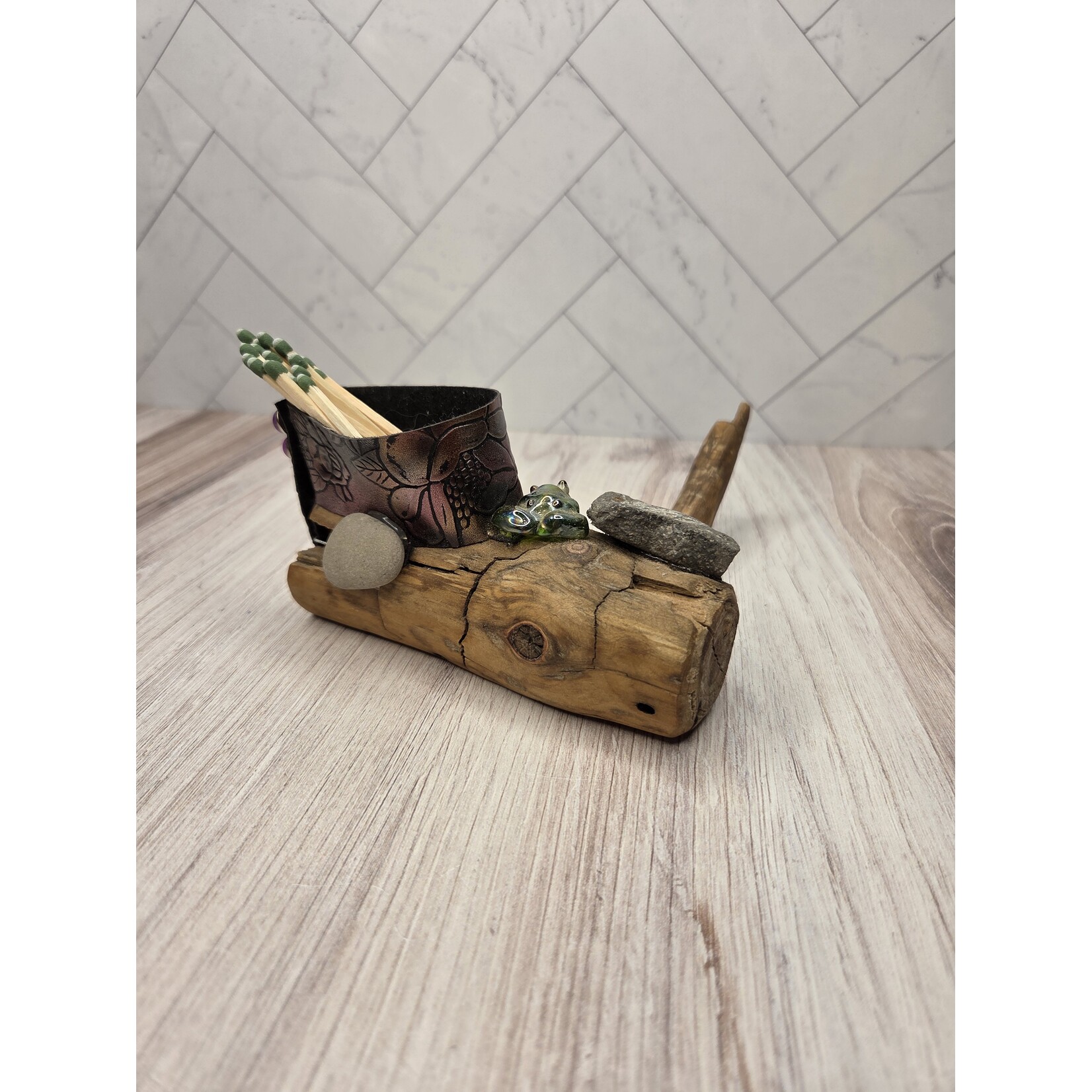 Mary Eastman Tahoe Driftwood Match Holder - with strike rock