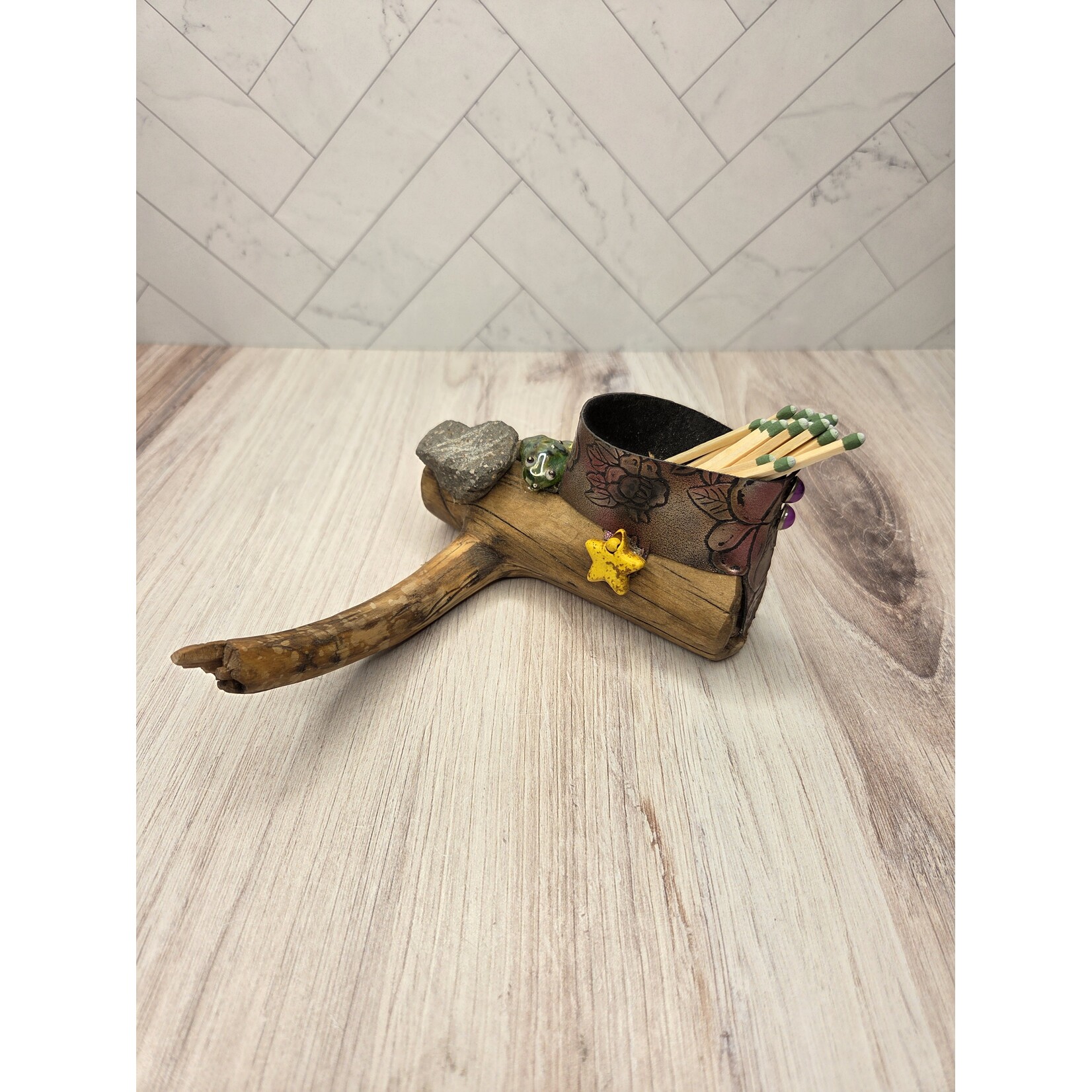 Mary Eastman Tahoe Driftwood Match Holder - with strike rock