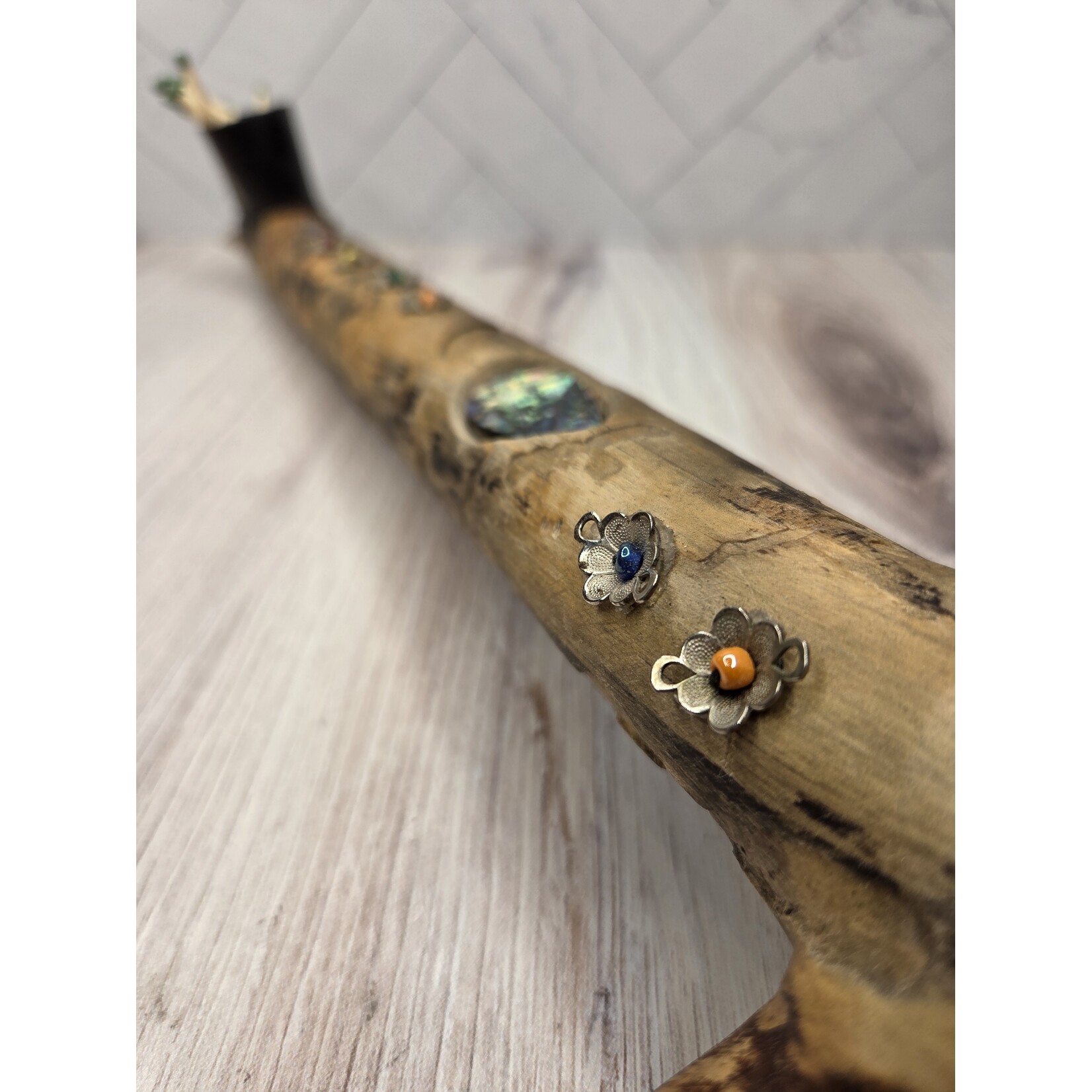 Mary Eastman Tahoe Driftwood Match Holder - with abalone & beads