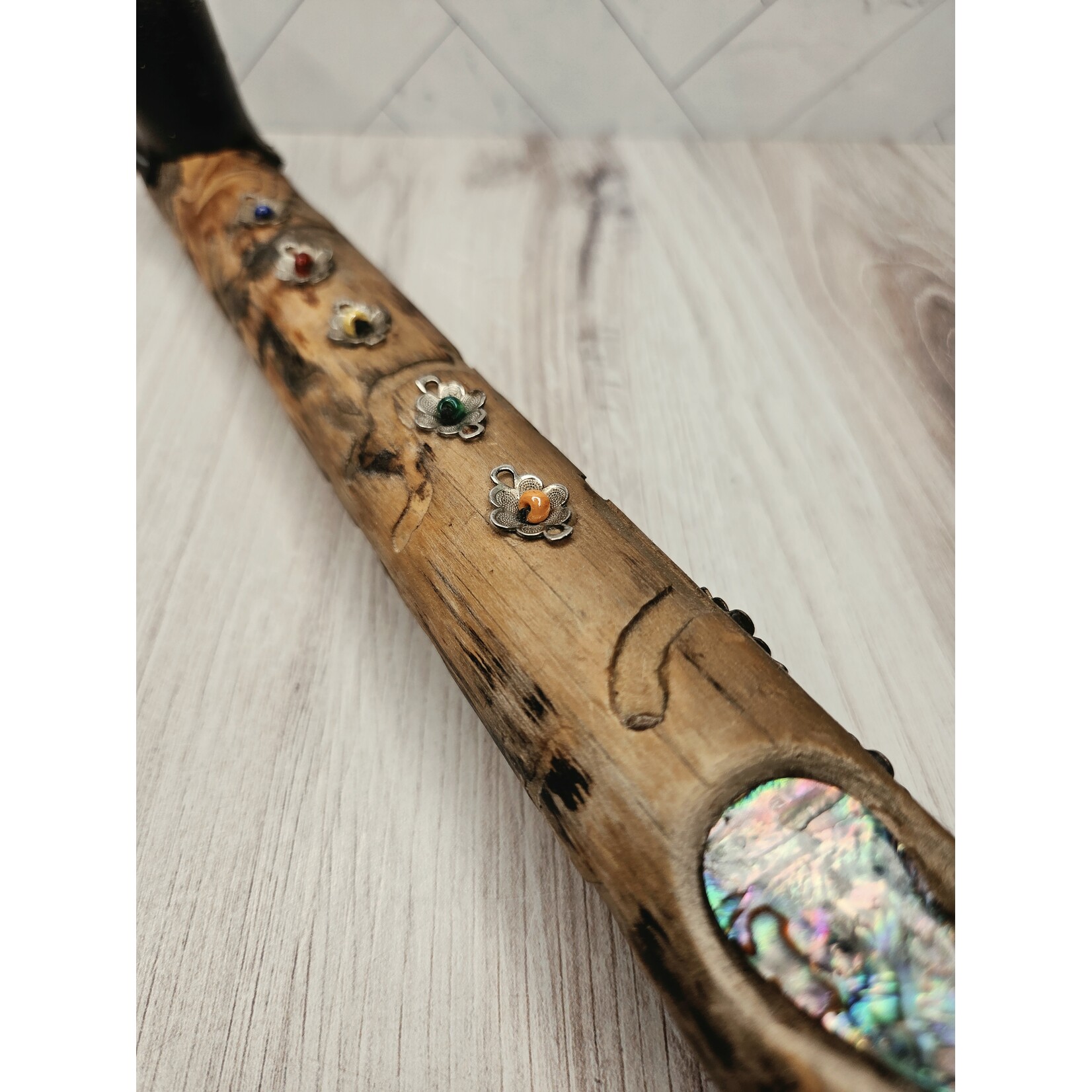 Mary Eastman Tahoe Driftwood Match Holder - with abalone & beads