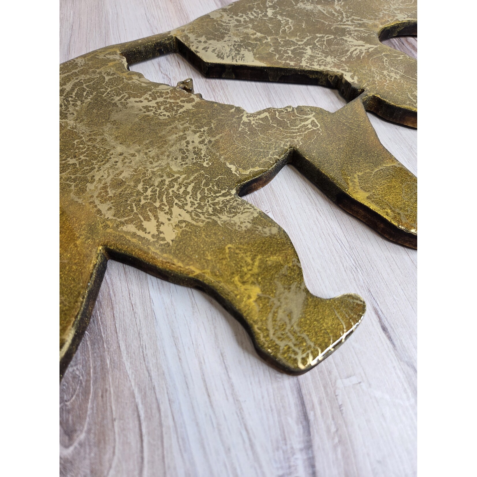 Donna Kotey Gold Walking Bear w/ California Cut-Out - Wood & Resin