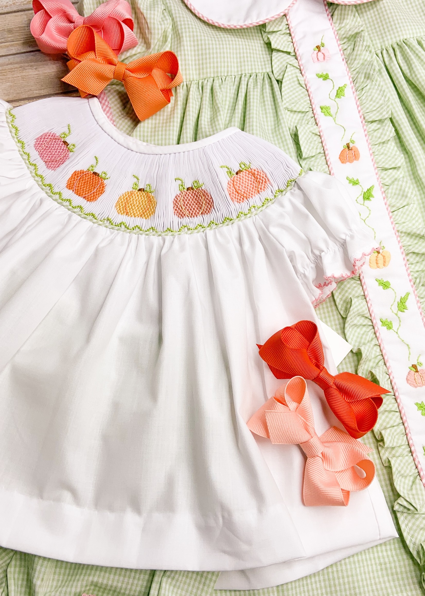 Smocked Pumpkin Bloomer Set Plaid Rabbit Gifts