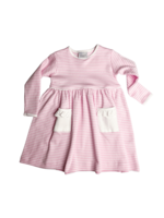 Squiggles Pink Stripe Dress w/ White Pockets
