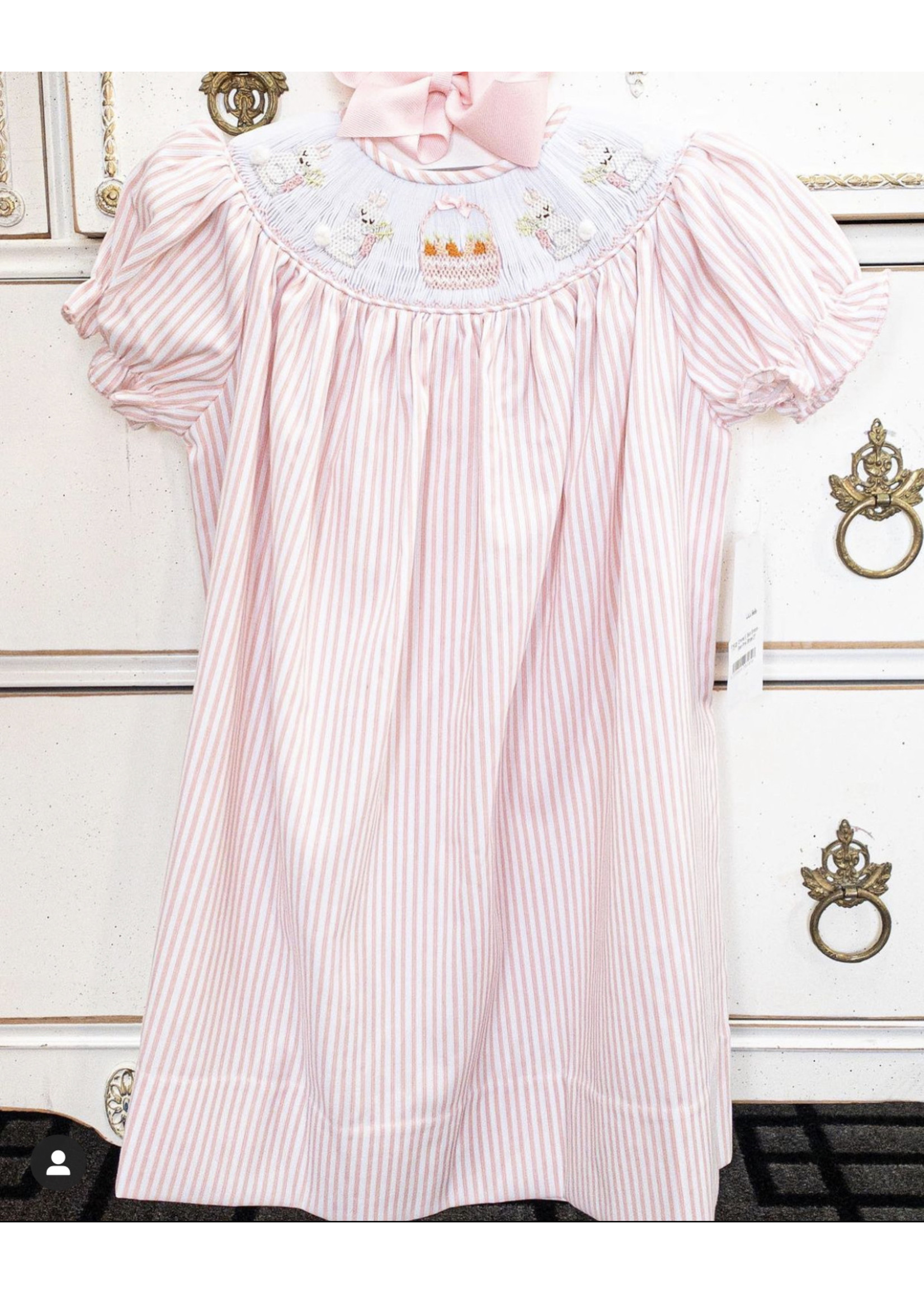Lulu Bebe Emma E. Bun Smock Bish Pink Stripe Dress