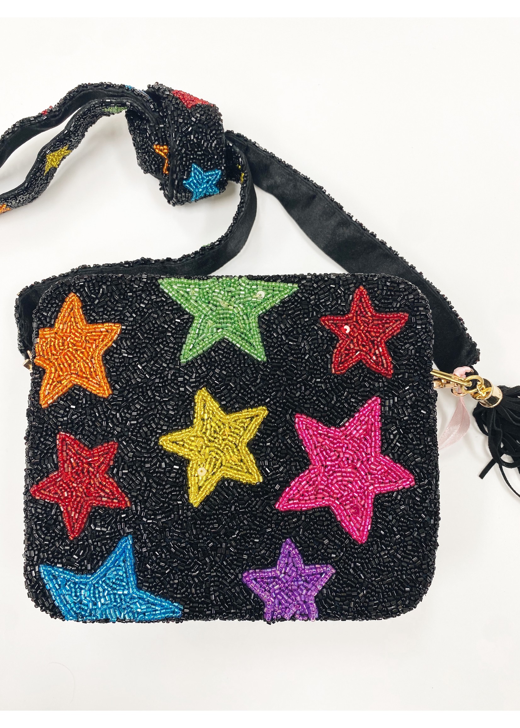 Tiana Designs Black with Multicolor Stars Handbeaded Purse