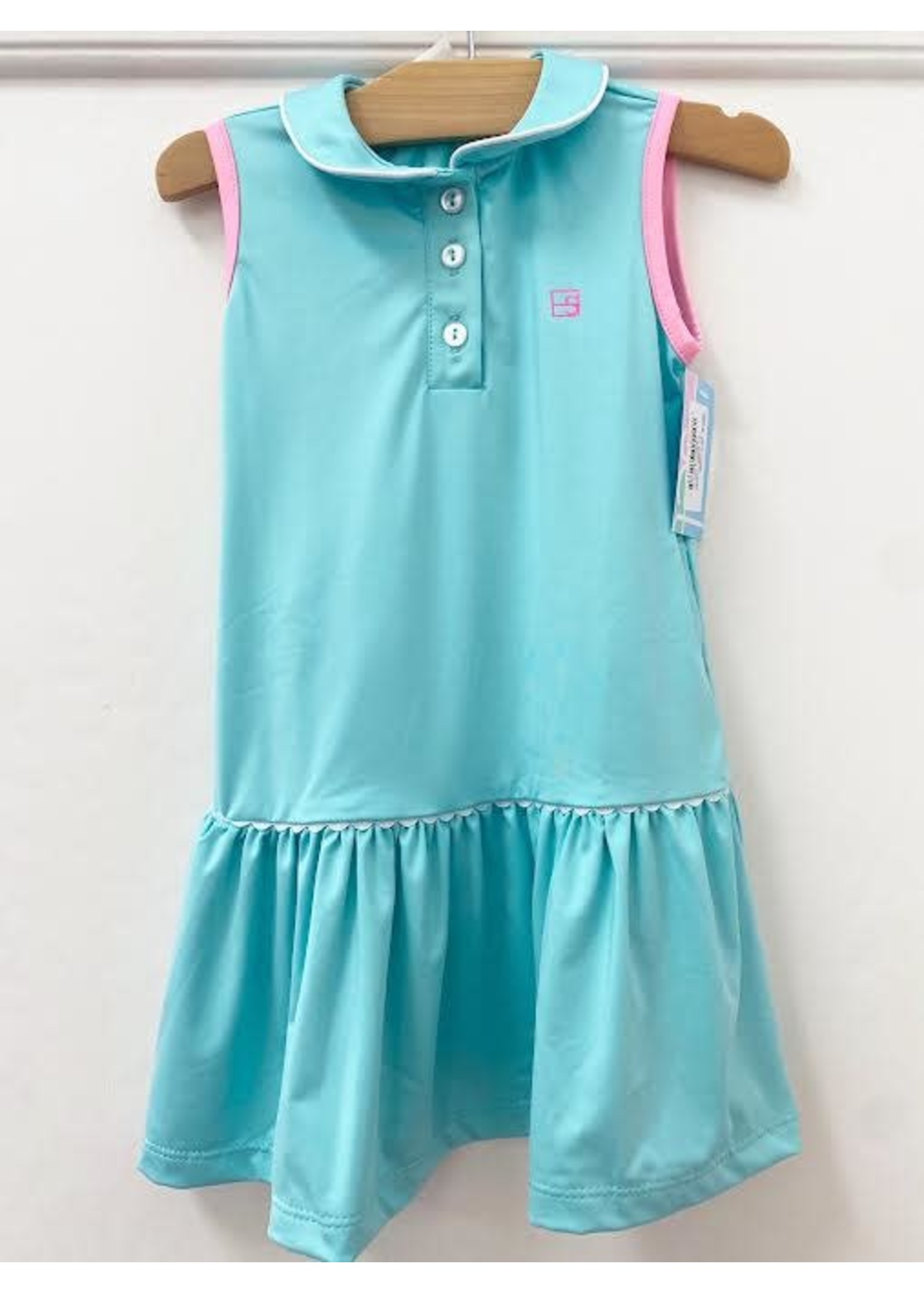 Set Darla Dress - Turquoise w/ White Ric Rack & Pink