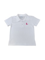 james and lottie Pima Knit White Polo w/ Coral Red Puppy