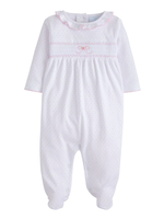 Little English Pink Dot Bow Smocked Footie