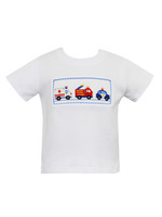 Anavini White Knit Boy T-Shirt w/ Emergency Vehicles