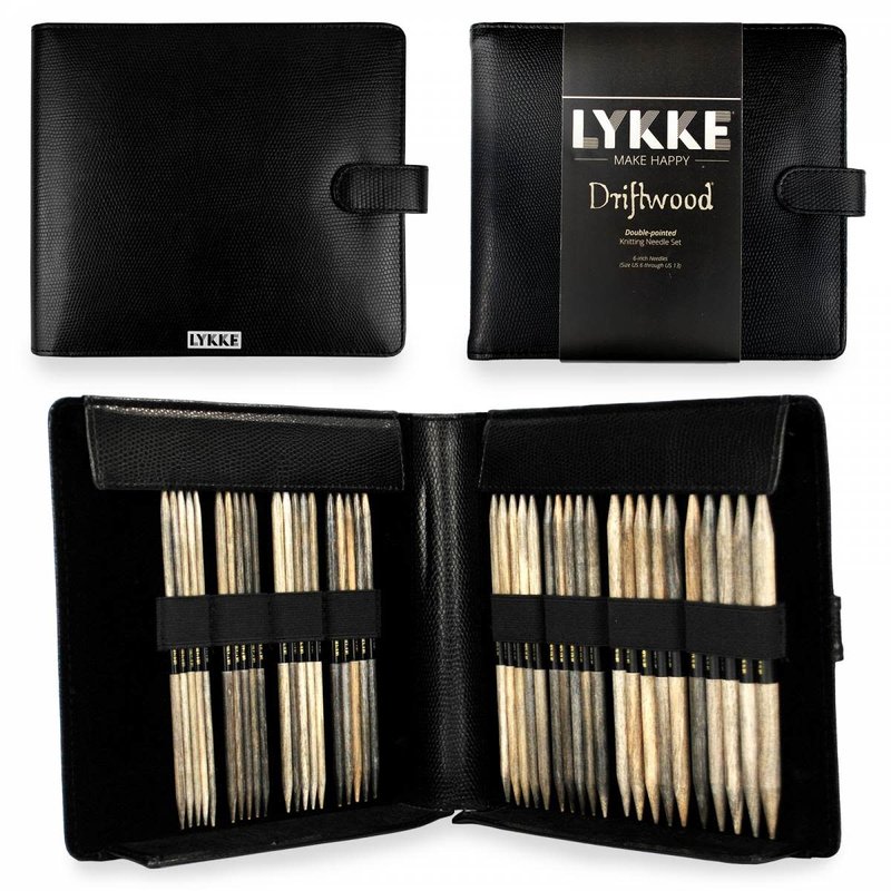 Lykke Needles Lykke Double Pointed Set - 6" Driftwood Large - Black Faux Leather Case