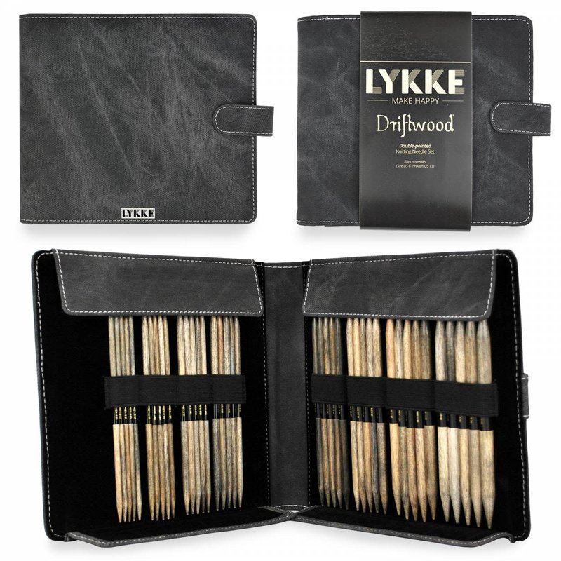 Lykke Needles Lykke Double Pointed Needle Set - 6" Driftwood Large - Grey Denim Case
