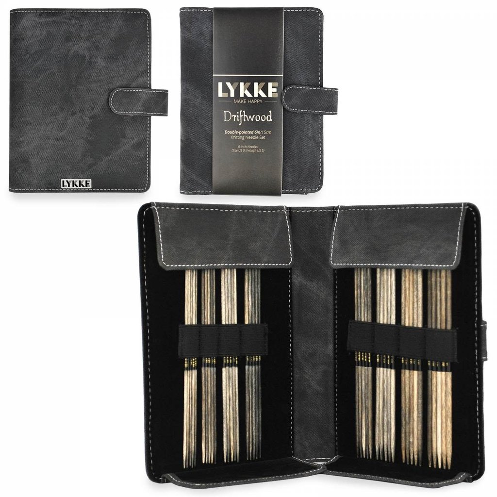Lykke Needles Lykke Double Pointed Needle Set - 6" Driftwood Small - Grey Denim Case