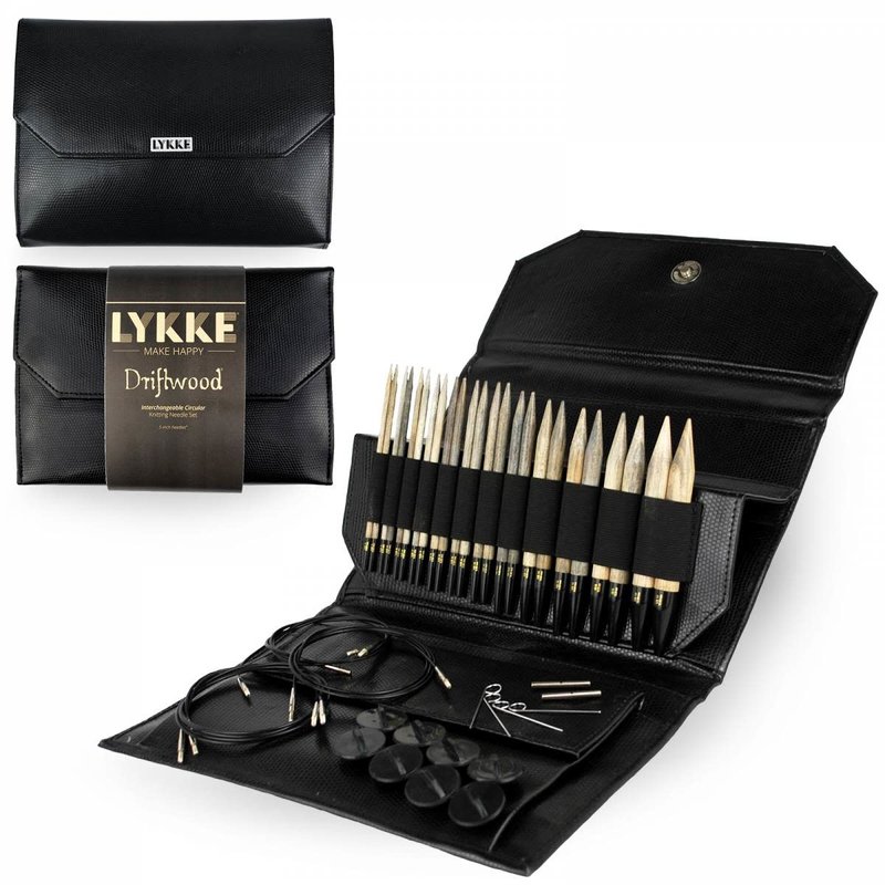Lykke Needles Lykke Interchangeable Set - 5" Driftwood - Black Faux Leather Case