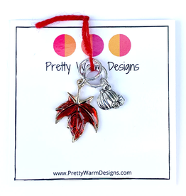 Pretty Warm Designs Pretty Warm Designs - Fall Stitch Markers - Maple Leaf and Pumpkin