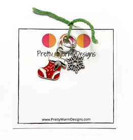 Pretty Warm Designs Pretty Warm Designs - Christmas Stitch Markers - Rhinestone Stocking and Snowflake