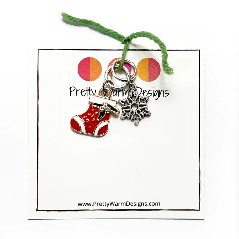 Pretty Warm Designs Pretty Warm Designs - Christmas Stitch Markers - Rhinestone Stocking and Snowflake