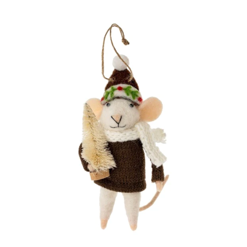 Indaba Felted Mouse Ornament - Tis The Season Tabitha