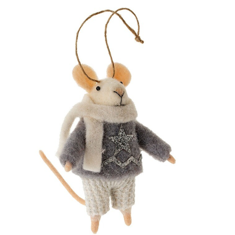 Indaba Felted Mouse Ornament - North Star Nelle Mouse