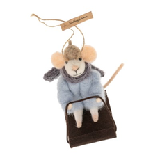 Indaba Felted Mouse Ornament - Sledding Soloman