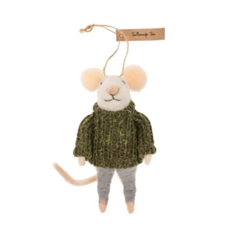 Indaba Felted Mouse Ornament - Turtleneck Tim