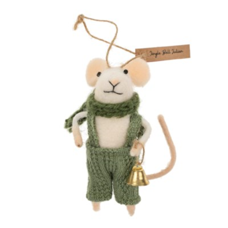 Indaba Felted Mouse Ornament - Jingle Bell Julian