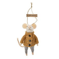 Indaba Felted Mouse Ornament - Buttoned up Bruce