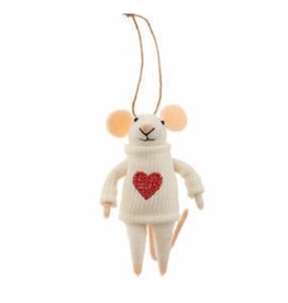 Indaba Felted Mouse Ornament - Happy Heart