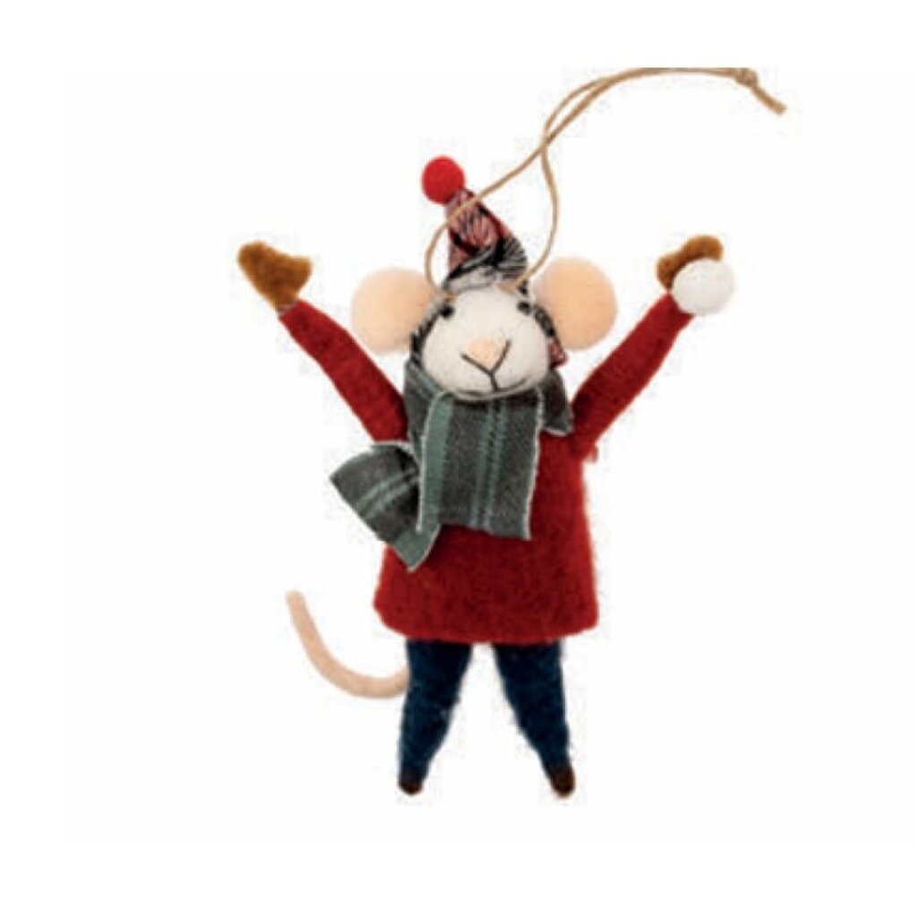 Indaba Felted Mouse Ornament - Snowball Spencer