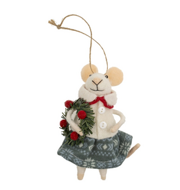 Indaba Felted Mouse Ornament - Traditional Tabitha