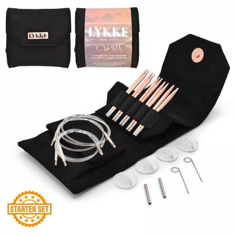 Lykke Needles Lykke Interchangeable Set - 3.5" Cypra Starter Set, Black Vegan Suede
