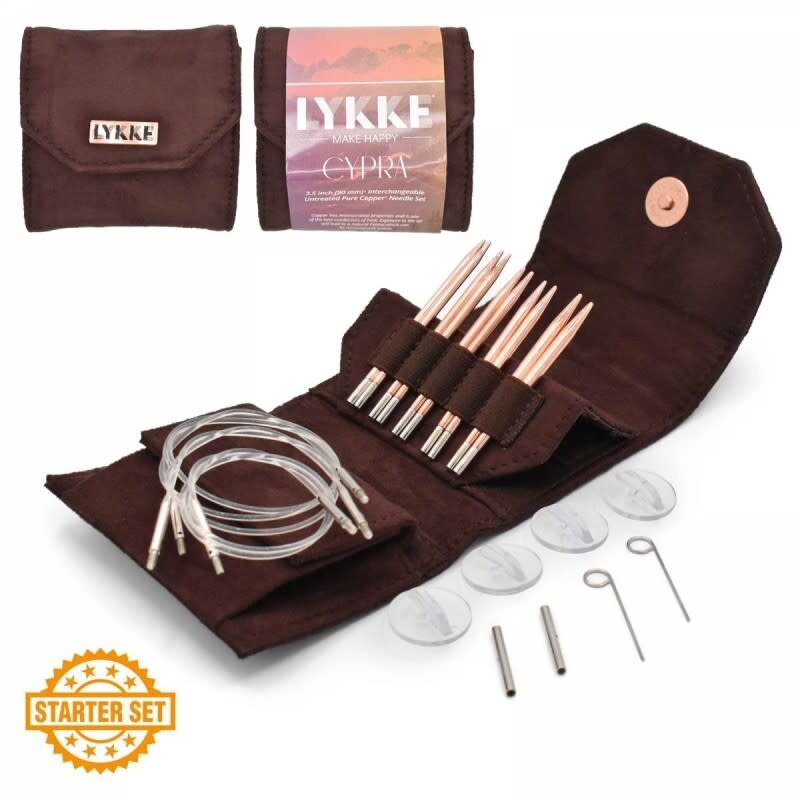 Lykke Needles Lykke Interchangeable Set - 3.5" Cypra Starter Set, Brown Vegan Suede