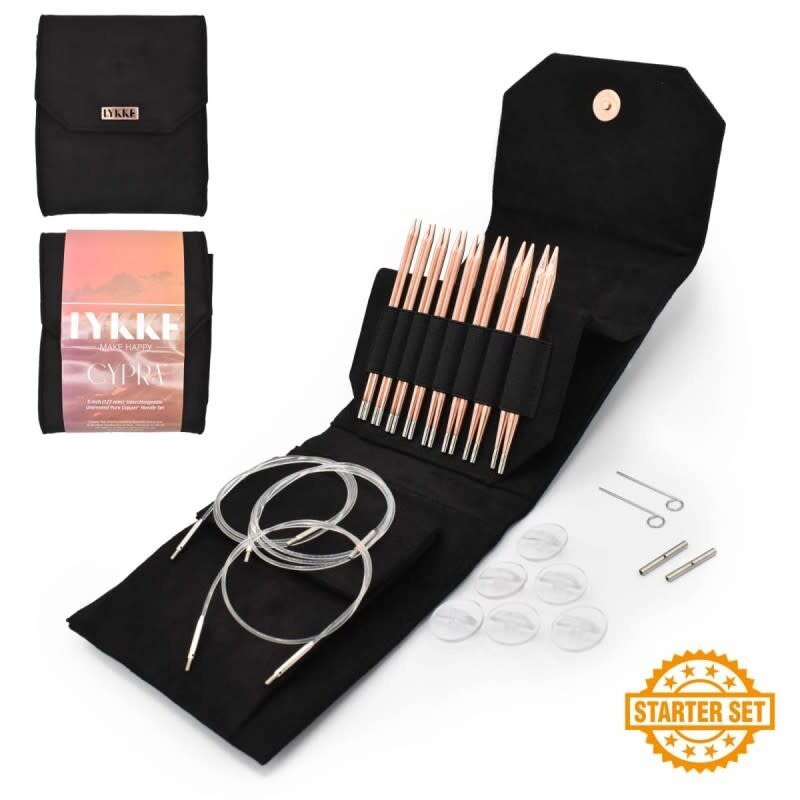 Lykke Needles Lykke Interchangeable Set - 5" Cypra Starter Set, Black Vegan Suede