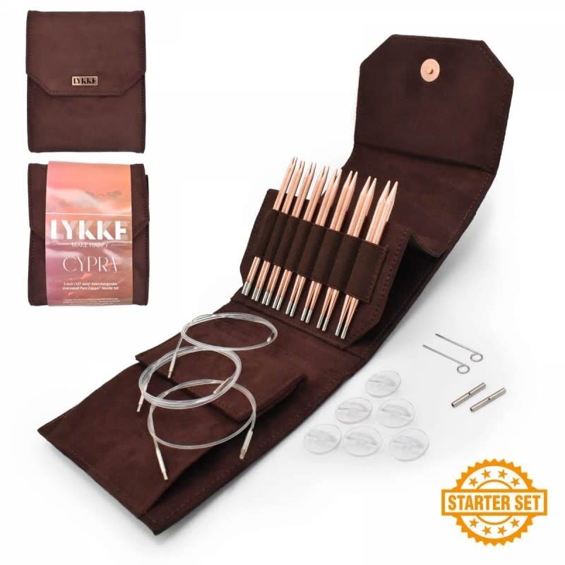 Lykke Needles Lykke Interchangeable Set -  5" Cypra Starter Set, Brown Vegan Suede