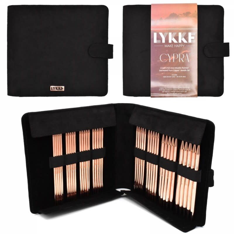 Lykke Needles Lykke Cypra 6" Double Point Needle Set - Large, Black Vegan Suede
