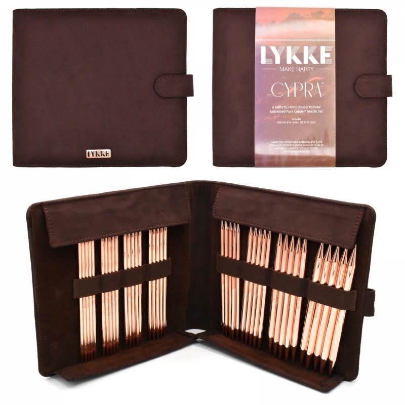 Lykke Needles Lykke Double Pointed Needle Set - 6" Cypra, Large, Brown Vegan Suede