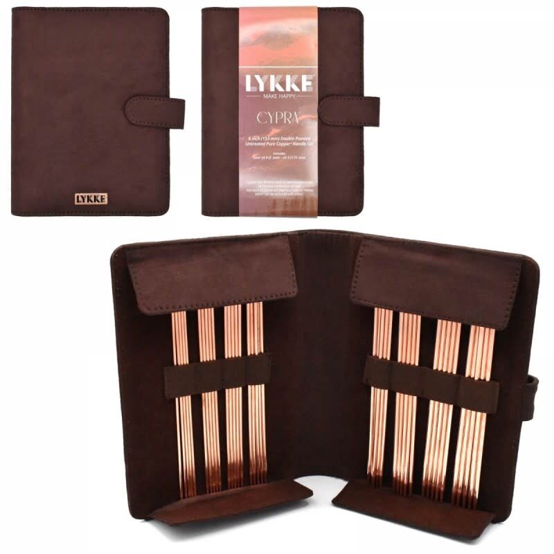 Lykke Needles Lykke Double Pointed Needle Set - 6" Cypra, Small, Brown Vegan Suede